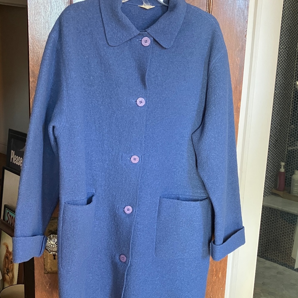 Hilary Radley Periwinkle 3/4 Length Boiled Wool Coat